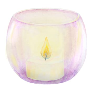 Violet glass candlestick, vase. Hand drawn watercolor illustration. Good for event, Christmas decoration, romantic, wedding, interior designs