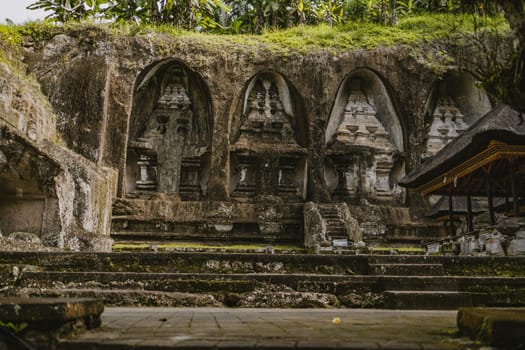 Historical Pura Gunung Kawi temple. Bali ancient architecture, kawi mountain with royal tombs