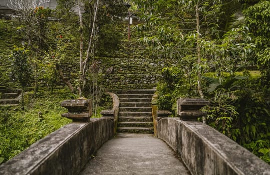 Pura Gunung Kawi temple bridge. Ancient rocky monument attraction, holy balian royal tombs