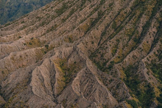 Bromo Tengger National Park in Indonesia. Semeru mountain and volcanic landscape view in fog