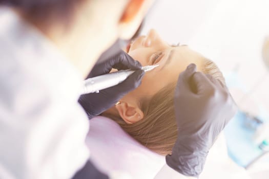 Microblading eyebrows work flow in a beauty salon