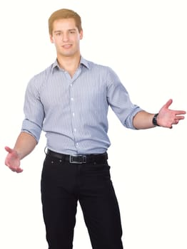 Portrait of young man isolated on white background .