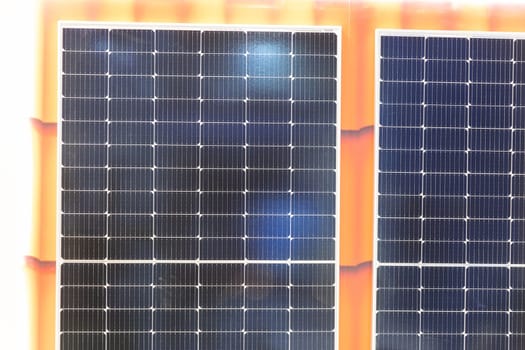 Black solar panel system at the expo. Mid shot