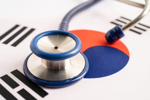 Stethoscope on Korea flag background, Business and finance concept.