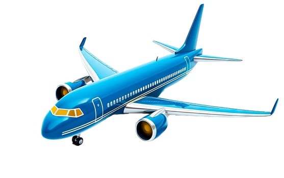 Airplane blue isolated on transparent background.