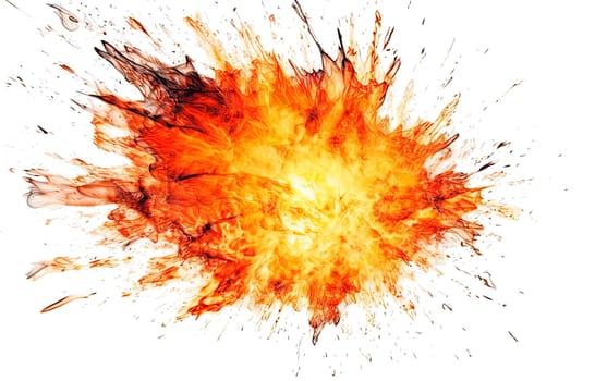 Realistic fiery explosion with sparks over a transparent background