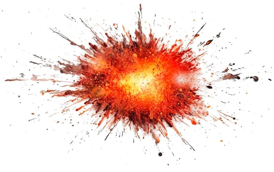 Realistic fiery explosion with sparks over a transparent background