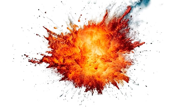 Realistic fiery explosion with sparks over a transparent background