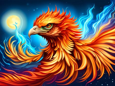 Colorful fantastic phoenix bird head, symbol of rebirth - Generative AI