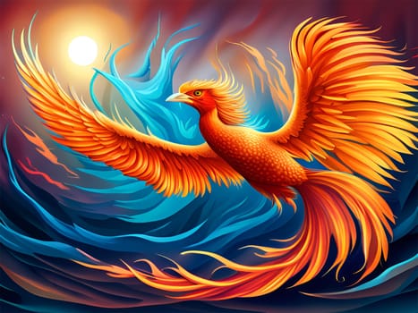 Colorful fantastic phoenix bird, symbol of rebirth - Generative AI