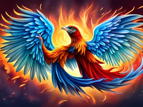 Colorful fantastic phoenix bird, symbol of rebirth - Generative AI