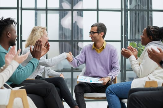 business training and coaching in the company. people sit and chat