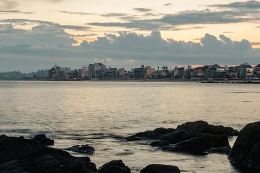 Sunset in the coastal street called Rambla in Montevideo capital of Uruguay