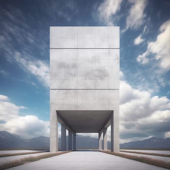 A concrete structure without windows against the sky. Modern architecture