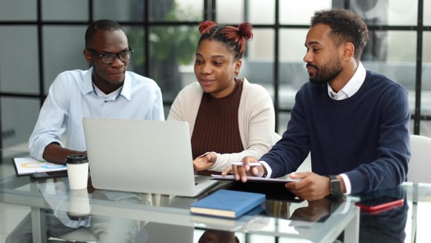 African american business team talking about strategy