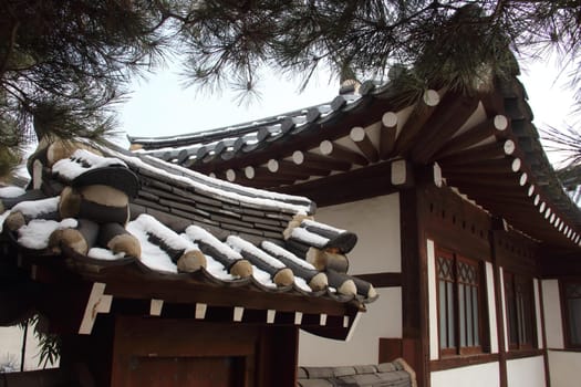 sky,tree,house,building,temple,wood,window,leisure,architecture,roof,snow,winter