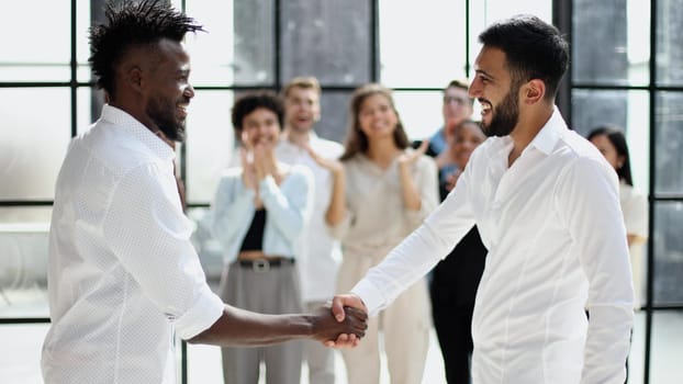 Close up view of business partnership handshake concep