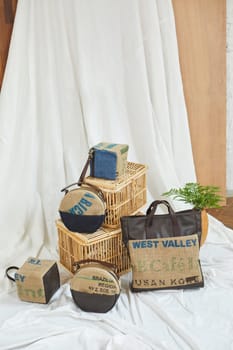 basket,textile,bag,beige,wood,event,curtain,linens,blue,furniture,hamper,present,product,room,turquoise,wicker