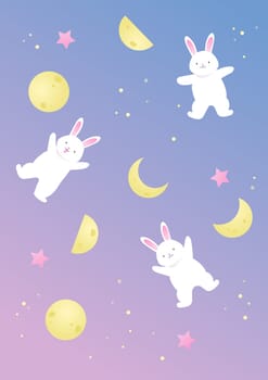 art,cartoon,design,hare,illustration,pattern,rabbit,sky