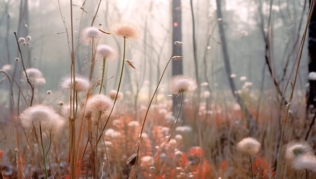 Beautiful wildflowers on a green meadow. Warm summer evening, beautiful sunlight, magical landscape of beautiful different flowers dreamy colors