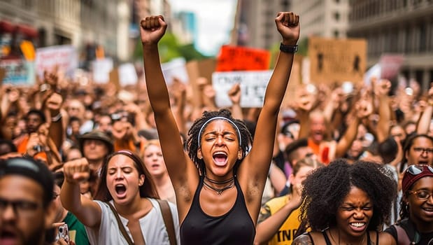 Black lives matter activist movement protesting against racism and fighting for equality Demonstrators from different cultures and race protest on street for justice and equal rights equality