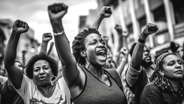 Black lives matter activist movement protesting against racism and fighting for equality Demonstrators from different cultures and race protest on street for justice and equal rights equality