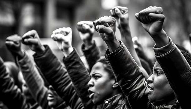 Black lives matter activist movement protesting against racism and fighting for equality Demonstrators from different cultures and race protest on street for justice and equal rights equality