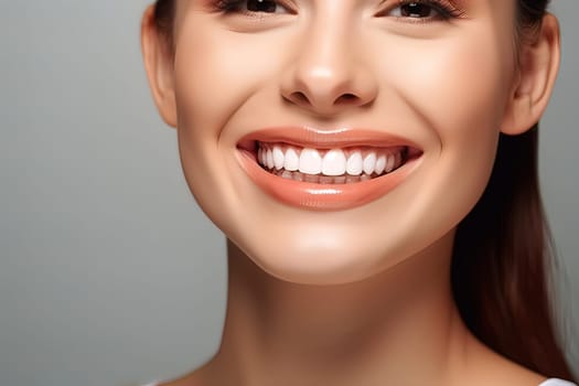Girl with a white smile. The concept of healthy teeth. Generative AI. High quality illustration
