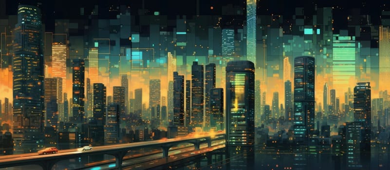 Abstract illustration. The city of the future with bright lines