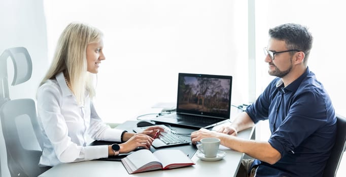 Business meeting. Client consulting. Confident business woman, real estate agent, financial advisor explaining details of project or financial product to client in office