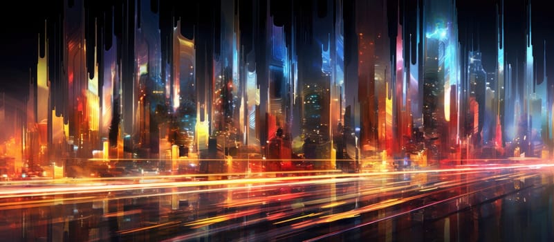 Abstract illustration. The city of the future with bright lines