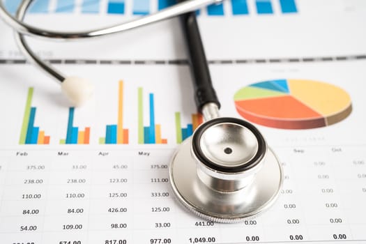 Stethoscope on graph paper, Finance, Account, Statistics, Investment, Analytic research data economy and Business company concept.