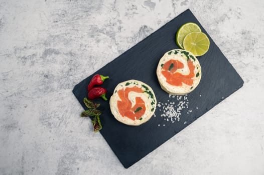 Salmon roll with mozzarella. Semi-finished dish