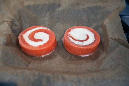Salmon roll with mozzarella. Semi-finished dish