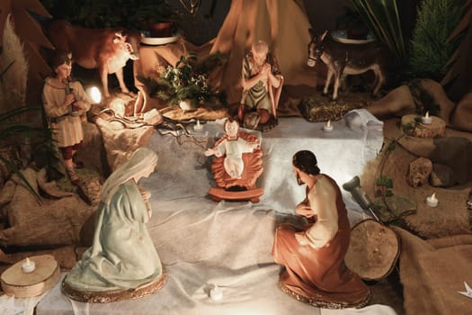 Christmas creche with Joseph Mary and small Jesus