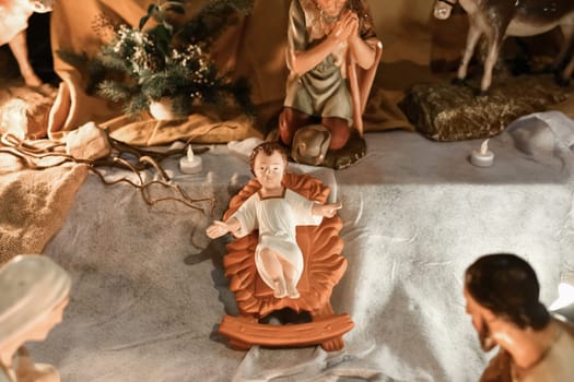 Christmas creche with Joseph Mary and small Jesus