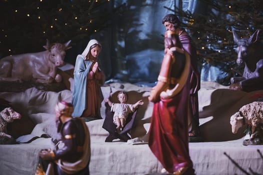 Christmas creche with Joseph Mary and small Jesus