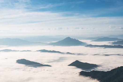 mountain and mist blue sky in the morning