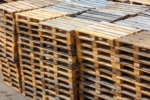 used wooden pallet stacks - perspective view from above.