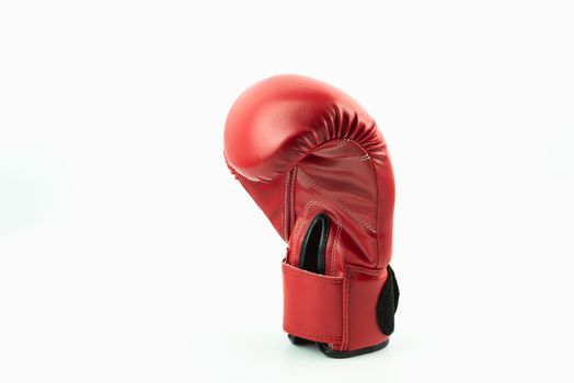 Red leather boxing gloves isolated on white background