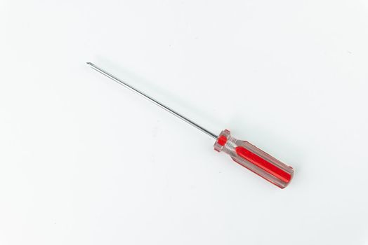 Screwdriver with red hand on white background