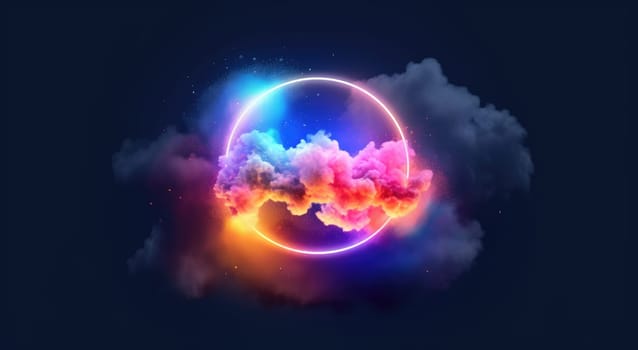 Bright multi-colored glowing circle in a cloud