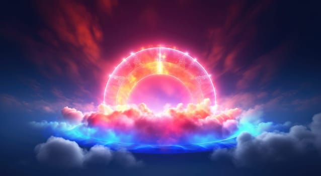 Bright multi-colored glowing circle in a cloud