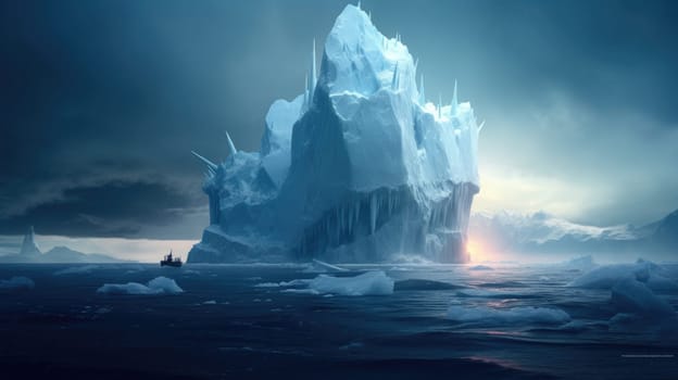 A large iceberg in the sea. Dramatic scene