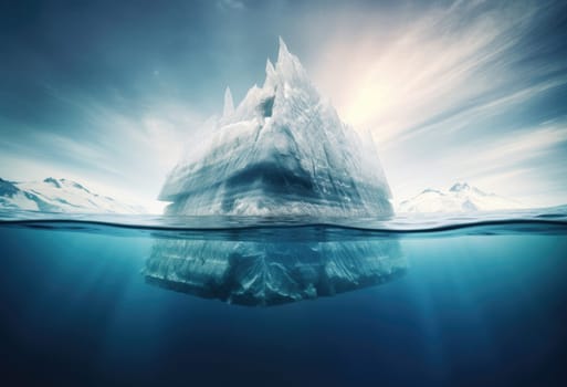 A large iceberg in the sea. Dramatic scene