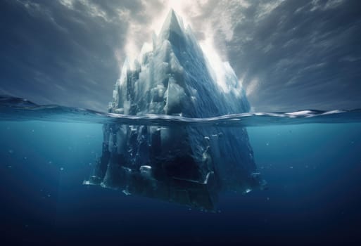 A large iceberg in the sea. Dramatic scene