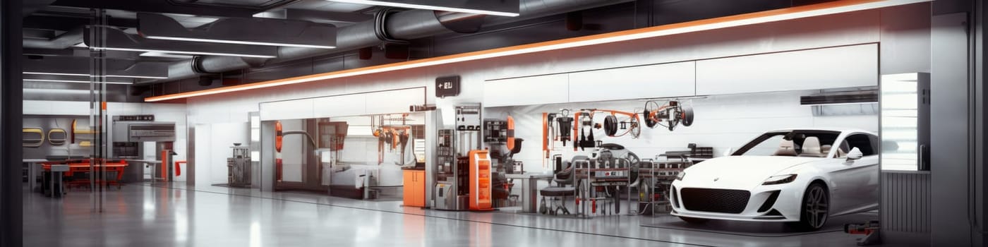 The interior of the auto repair shop of the future. The concept of future cars