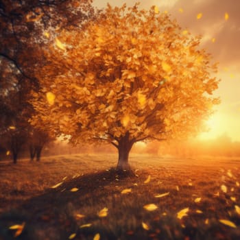 Yellow autumn tree. Autumn landscape. The concept of nature