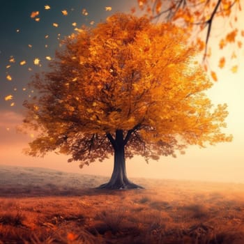 Yellow autumn tree. Autumn landscape. The concept of nature