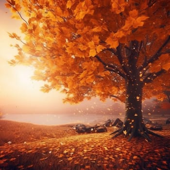 Yellow autumn tree. Autumn landscape. The concept of nature